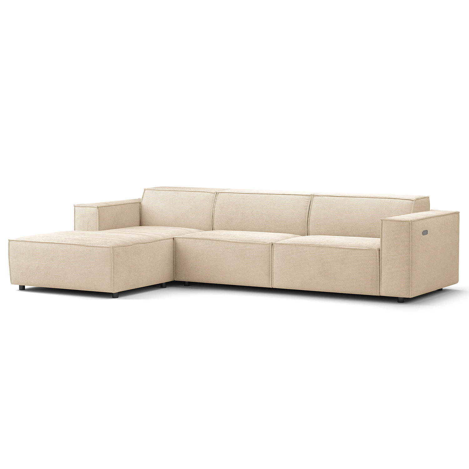 ECKSOFA mit Longchair - Beige/Schwarz, Kunststoff/Textil (294/177cm) - home24