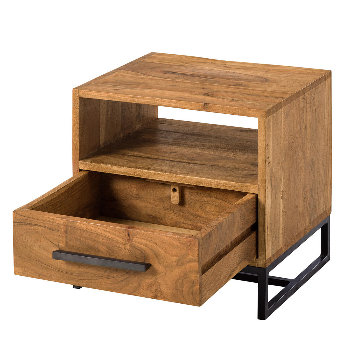 NACHTTISCH - Akazie massiv - Schwarz/Akaziefarben, Holz/Metall (40/40/35cm) - home24