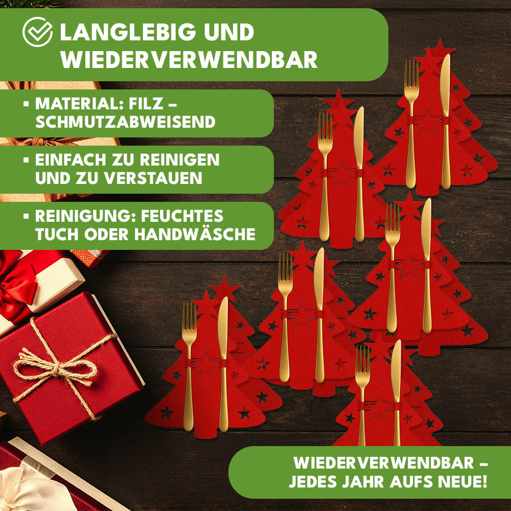 BESTECKTASCHE Weihnachtsdeko Tisch 12er Set - Rot, Textil (16.9/20.3/20.3cm) - KRUMAD