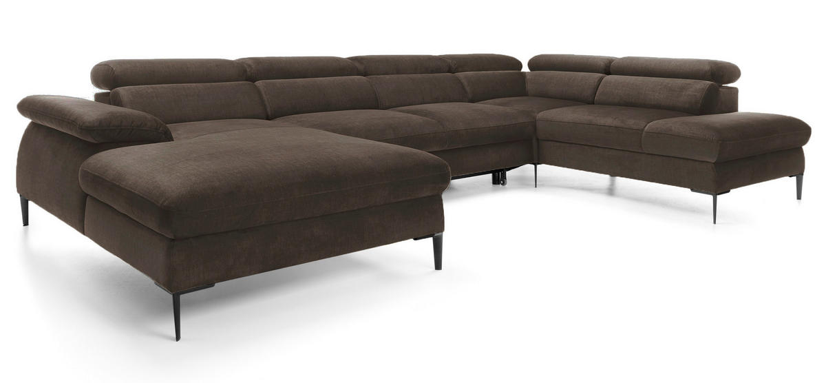 ECKSOFA U-Form 350 cm Amaro M mit Schlaffunktion, Links, Braun - Braun, Holz (214/353cm) - Emporius