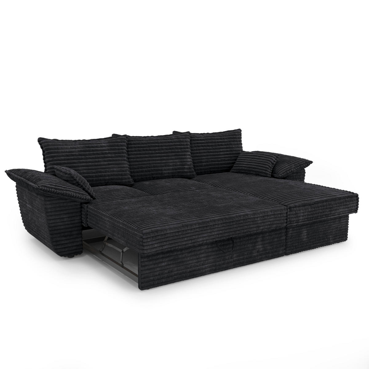ECKSOFA RECHTS Gerippter Samt XXL Schwarz 257cm - Schwarz, Textil (257/168cm) - Sia Home