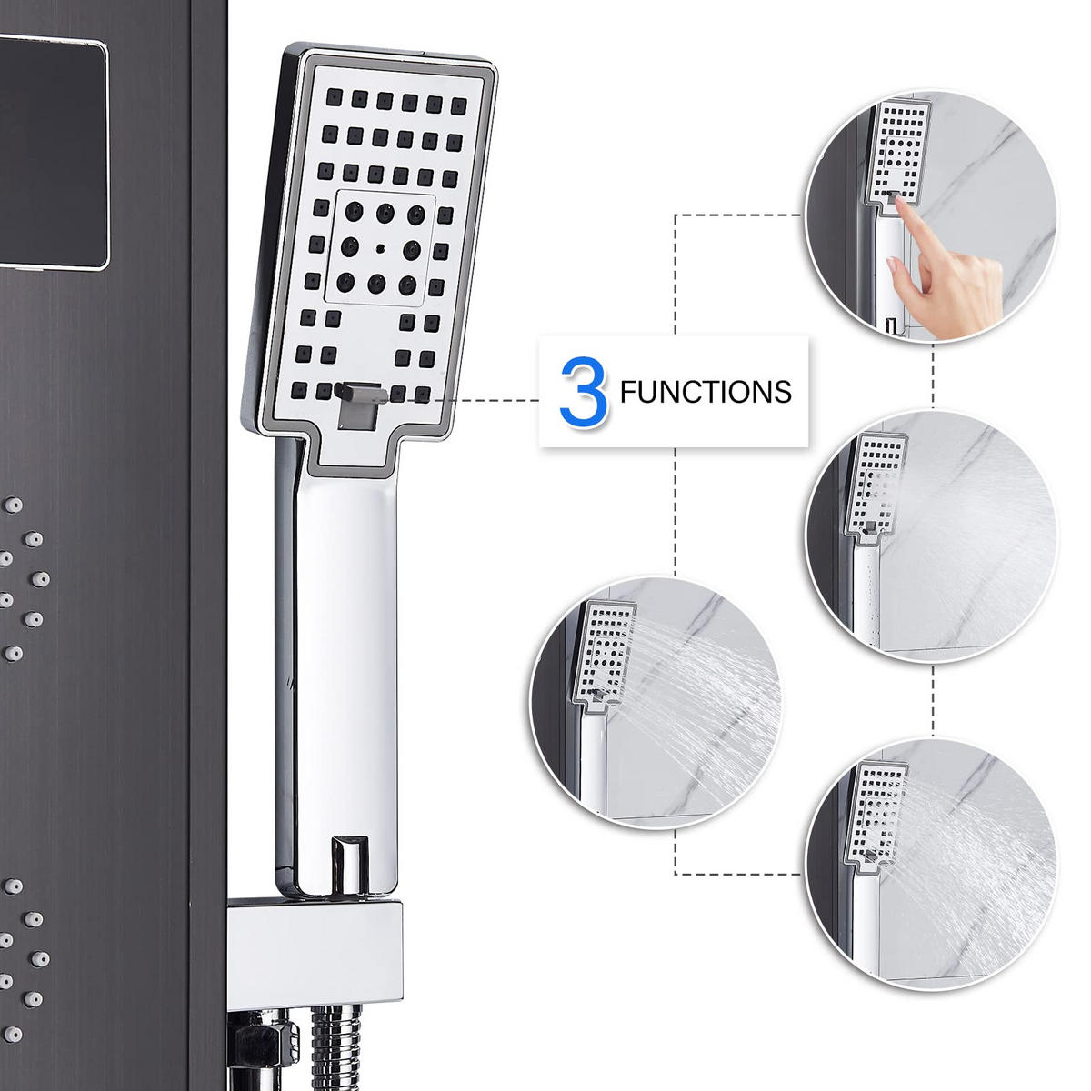ÜBERKOPFBRAUSESET Schwarz LED Edelstahl Regendusche Massagedusche Duschpaneel - Schwarz, Metall (15/125/46cm) - Kaket
