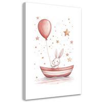LEINWANDBILD für Kinder Kaninchen in einem Boot mit einem Boho Ballon 70x100cm - Multicolor, Textil (70/100cm) - Feeby