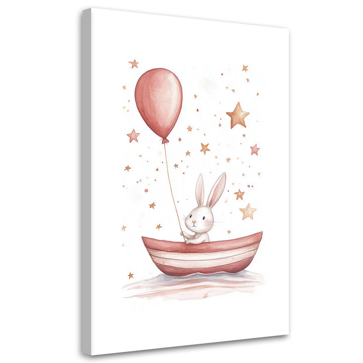 LEINWANDBILD für Kinder Kaninchen in einem Boot mit einem Boho Ballon 70x100cm - Multicolor, Textil (70/100cm) - Feeby