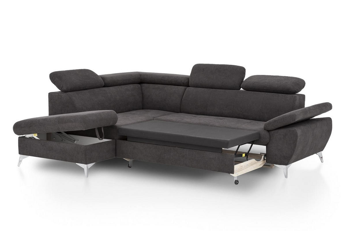 ECKSOFA mit Schlaffunktion und praktischem Bettkasten - Chromfarben/Anthrazit, Textil/Metall (256/209cm) - Cotta