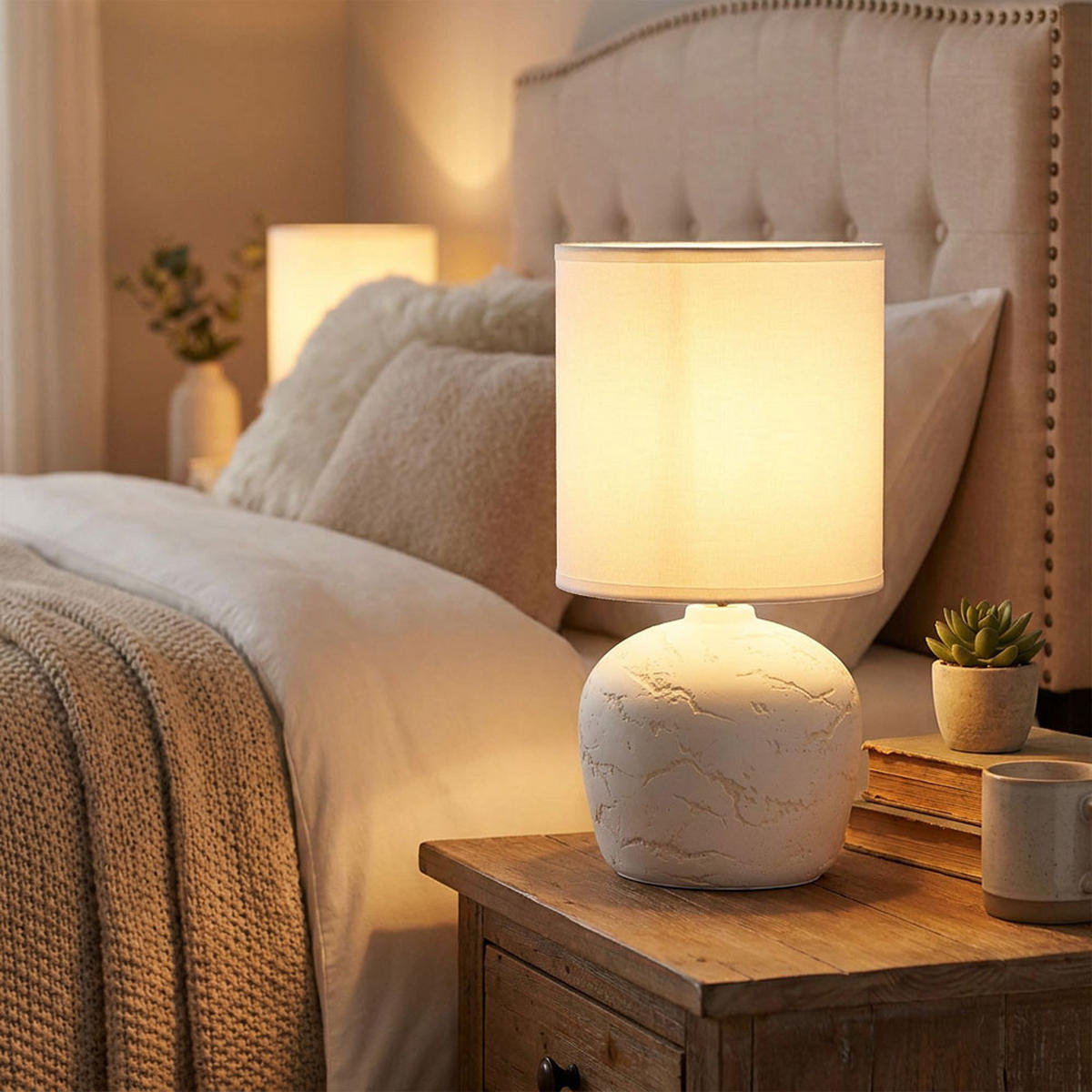 TISCHLEUCHTE Keramik Weiß - Weiß, Textil (16/16/31.5cm) - Globo Lighting
