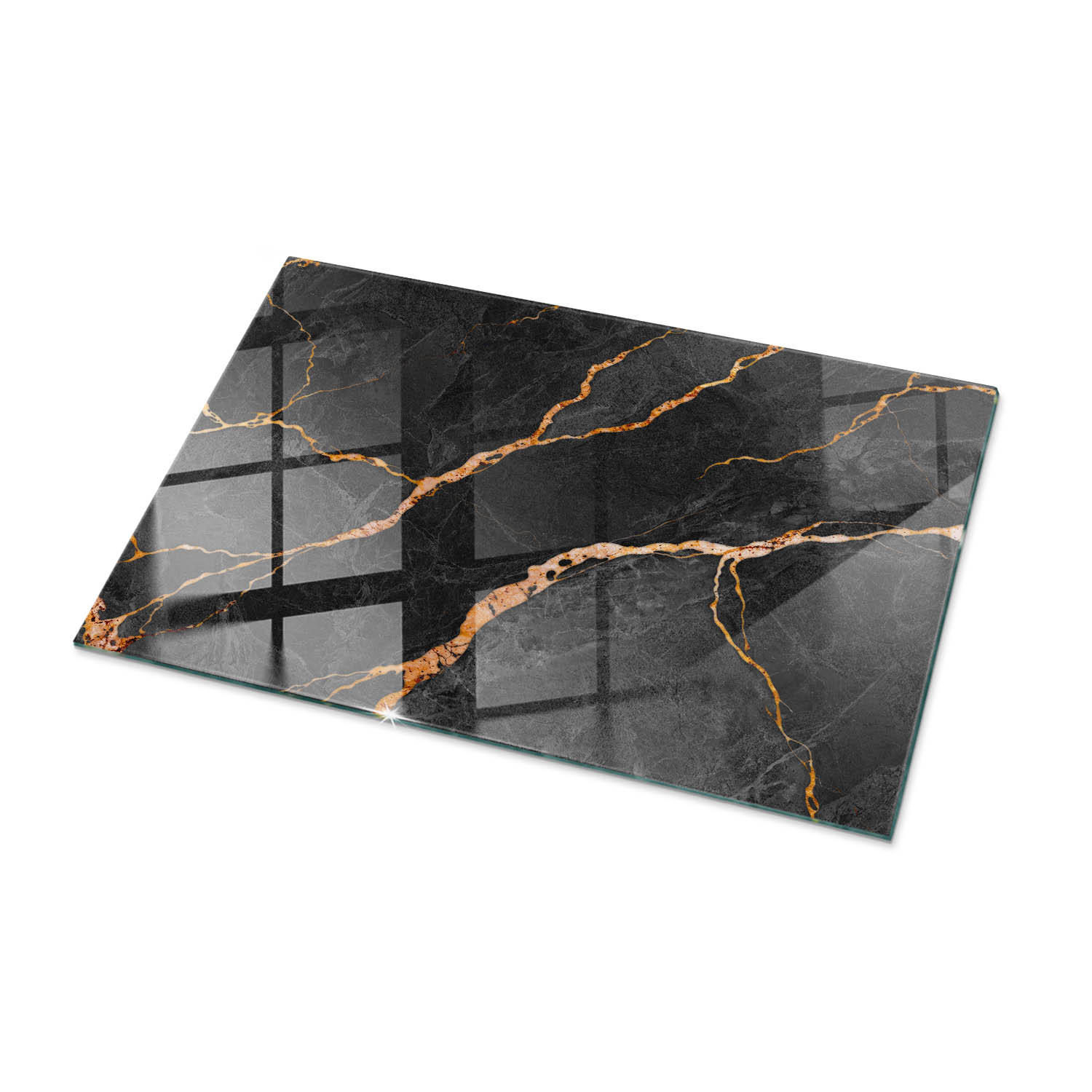 TISCHPLATTE 100x70 cm Marmoroptik mit Aderung - Goldfarben/Schwarz, Glas (100/70/0.4cm) - TULUP