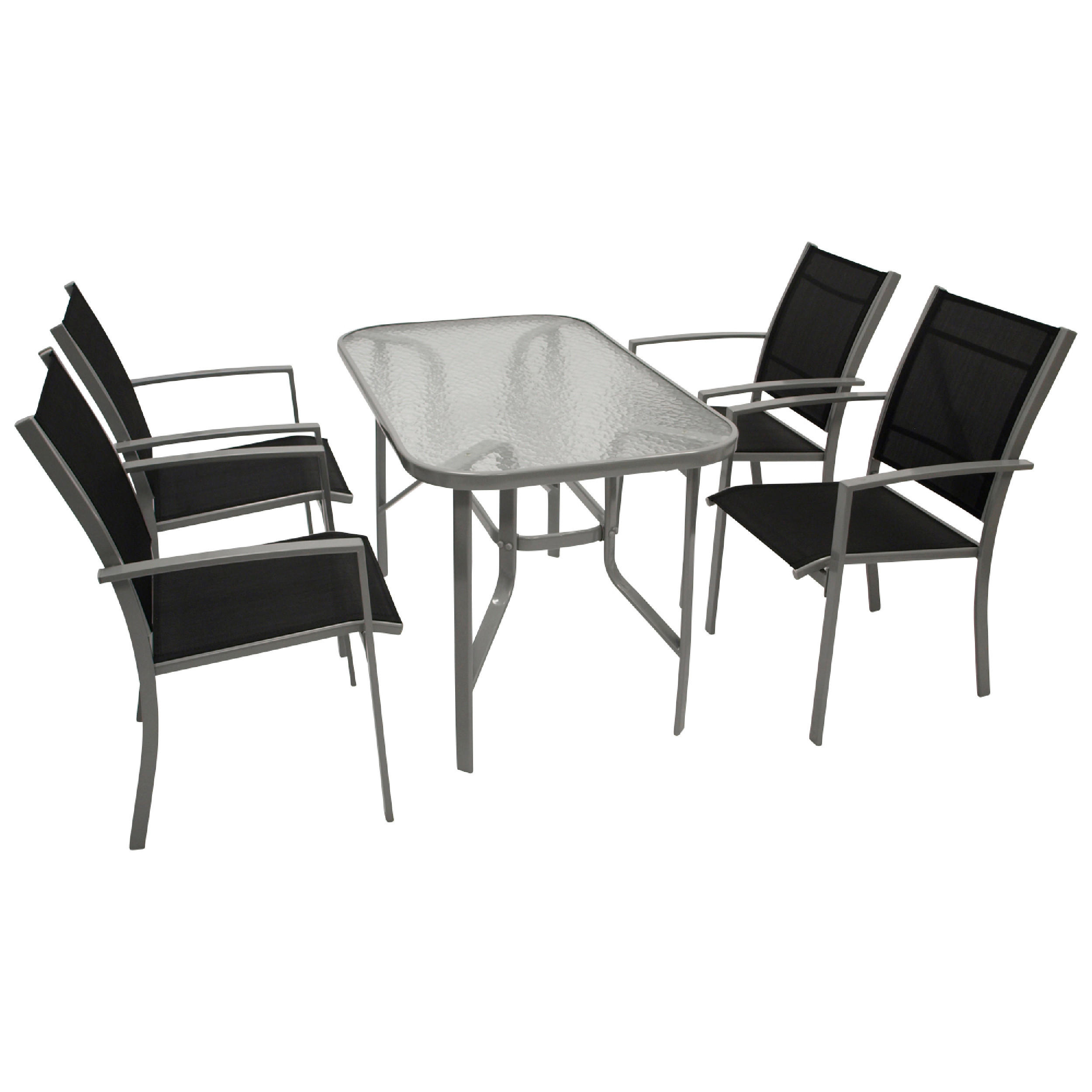 GARTEN-GARTEN-GARNITUR Leeds - Gartenessgruppe für 4 Personen - Gartenmöbel Set 5-teilig, Metall + Kunstgewebe schwarz - Schwarz, Metall - TPFGarden