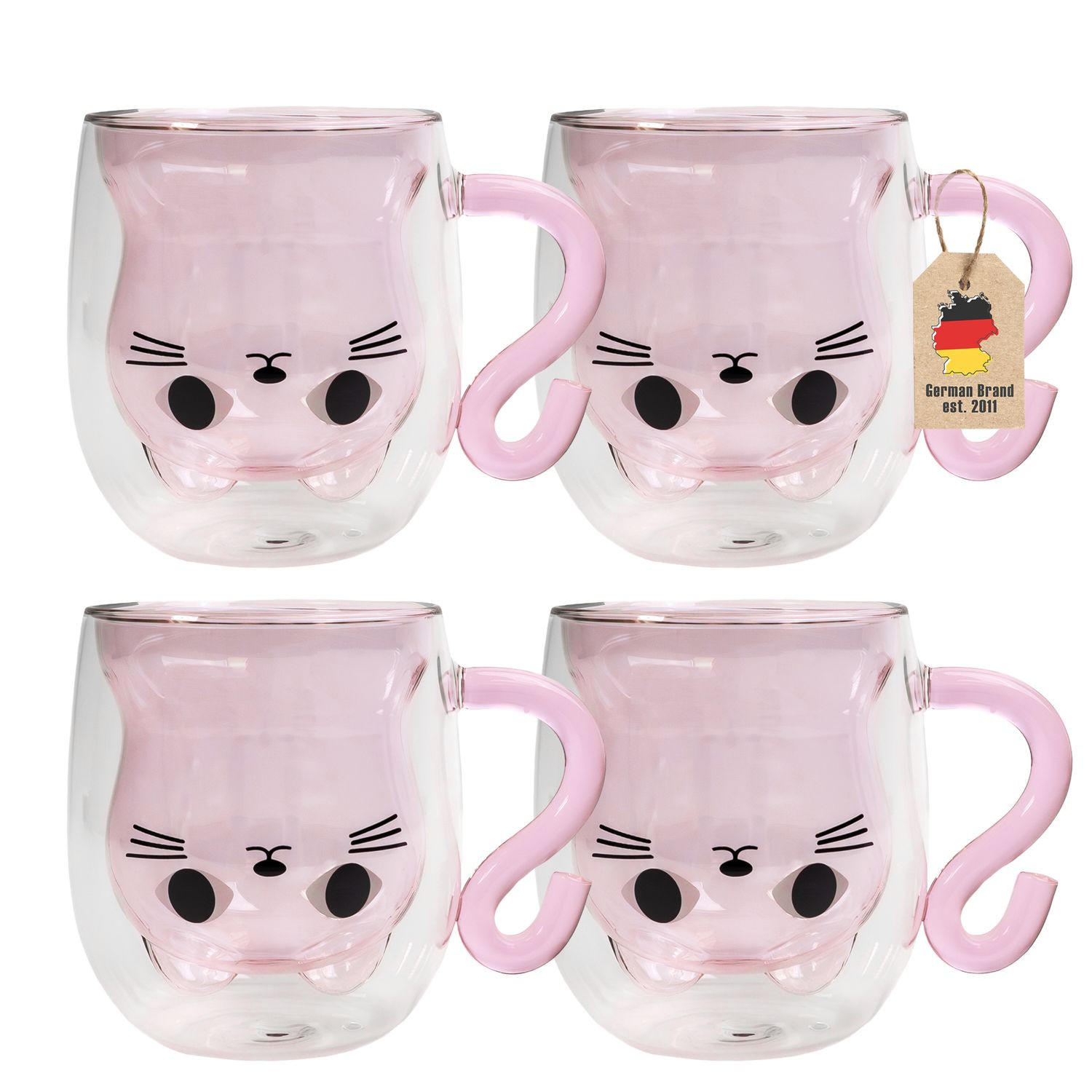 THERMO GLÄSER Design Katze 200ml (4-tlg.) - Rosa, Glas - Intirilife