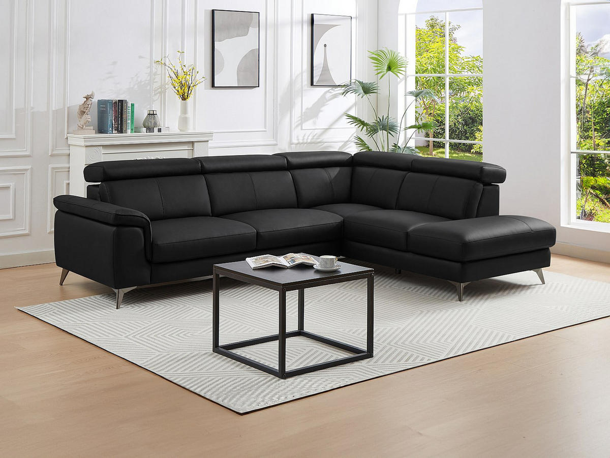 ECKSOFA - Ecke rechts - Leder - Schwarz - MARAMBA - Schwarz, Leder (288/219cm) - Vente-Unique