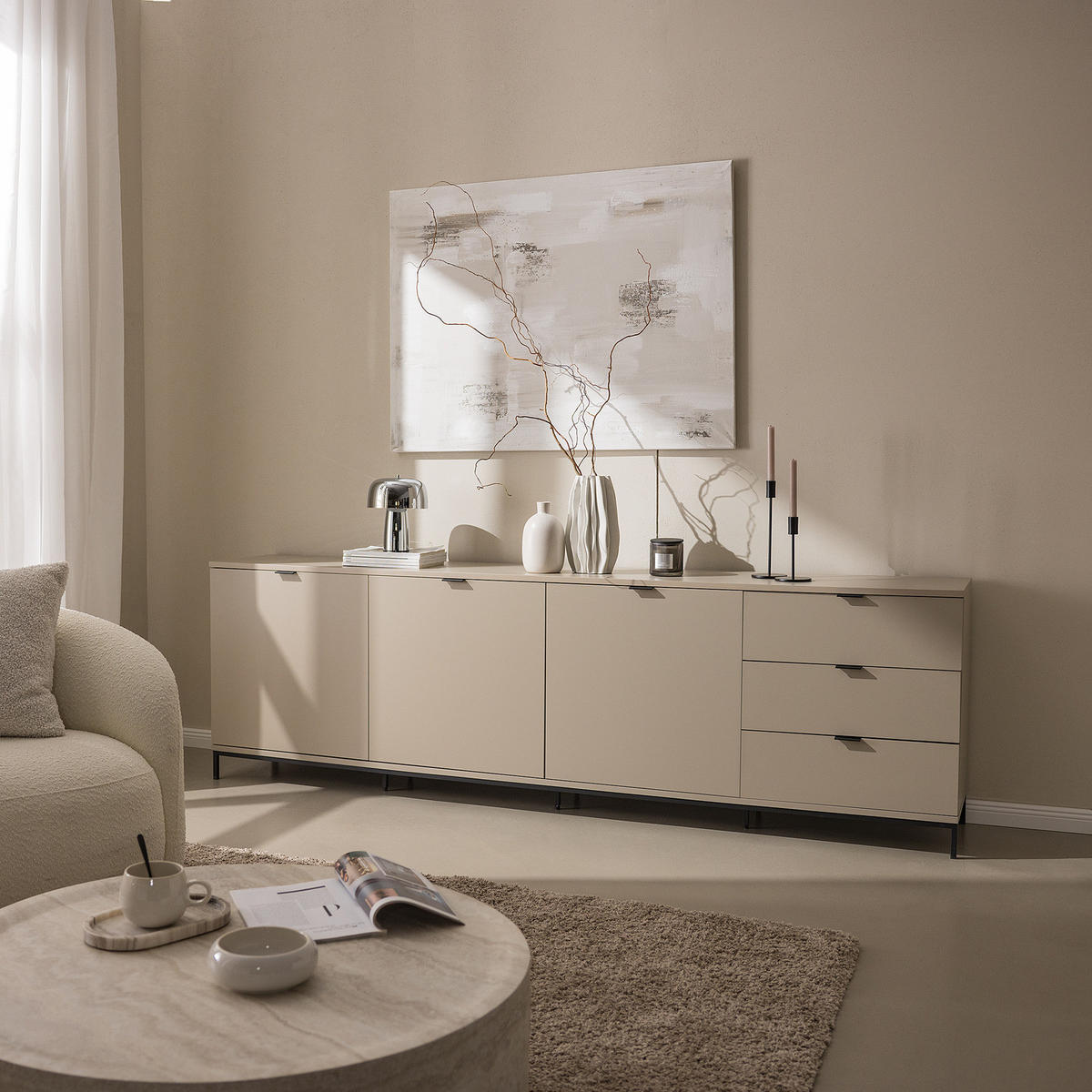SIDEBOARD - MDF / Metall - Taupe/Schwarz, Holzwerkstoff/Metall (240/74/40cm) - home24
