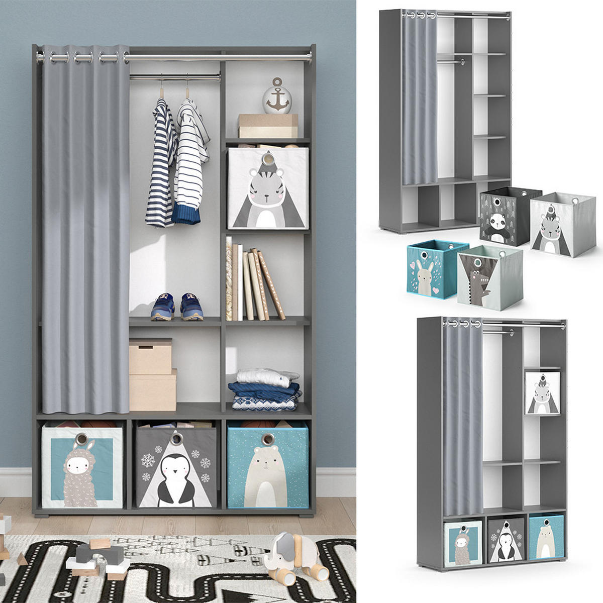 KINDERKLEIDERSCHRANK Luigi Grau 105.8 x 178.1 cm Mit Faltboxen (grau) - Grau, Holzwerkstoff (105.8/178.1/38cm) - Vicco