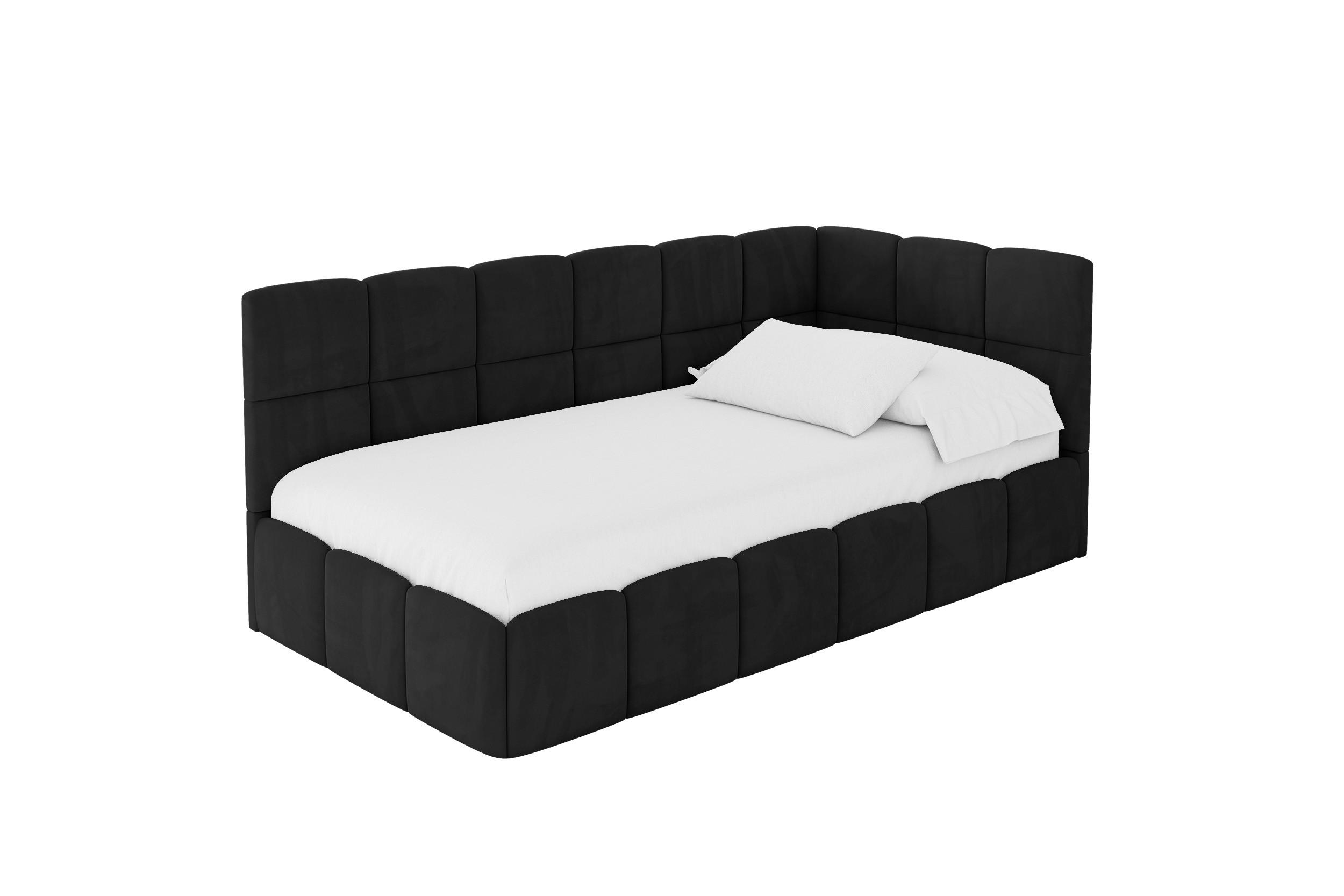 EINZELBETT Jugendbett mit Bettkasten Links, ohne Matratze - LIVY 90x200 Schwarz - Schwarz, Holzwerkstoff/Textil (90/200cm) - ALTDECOR
