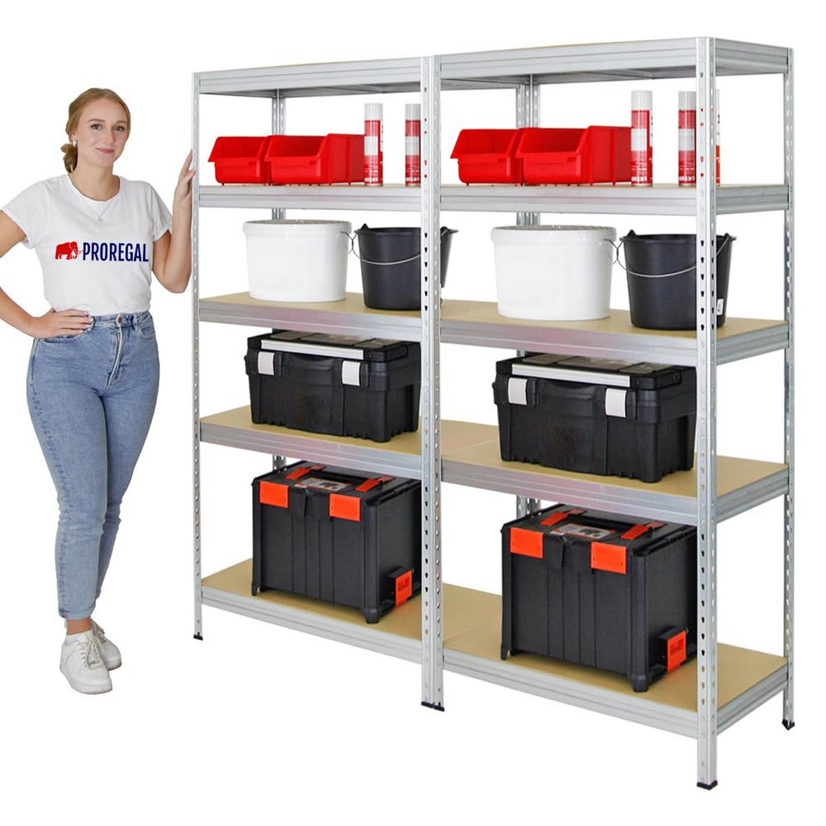 SCHWERLASTREGAL Rivet 2er-Set mit 2x 180x90x45 cm Fachlast 250 kg Verzinkt - Silberfarben, Metall (180/180/45cm) - PROREGAL