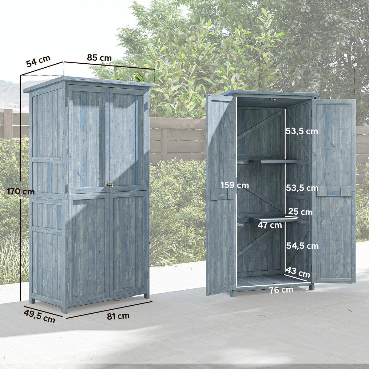 GARTENSCHRANK Tannenholz Grau - Grau, Holz (54/170/85cm) - Outsunny