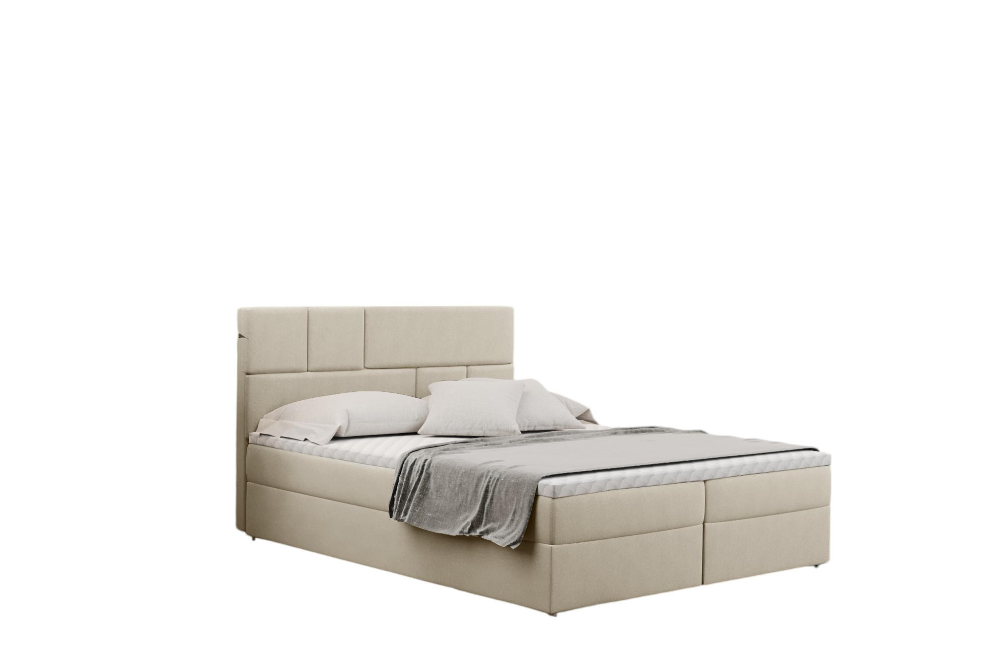 BOXBETT Mit Bettkasten BALI Stoff Mat Velvet Ecru 160x200 cm H3-Bonell - Ecru, Holz/Holzwerkstoff (160/200cm) - Kaiser Möbel