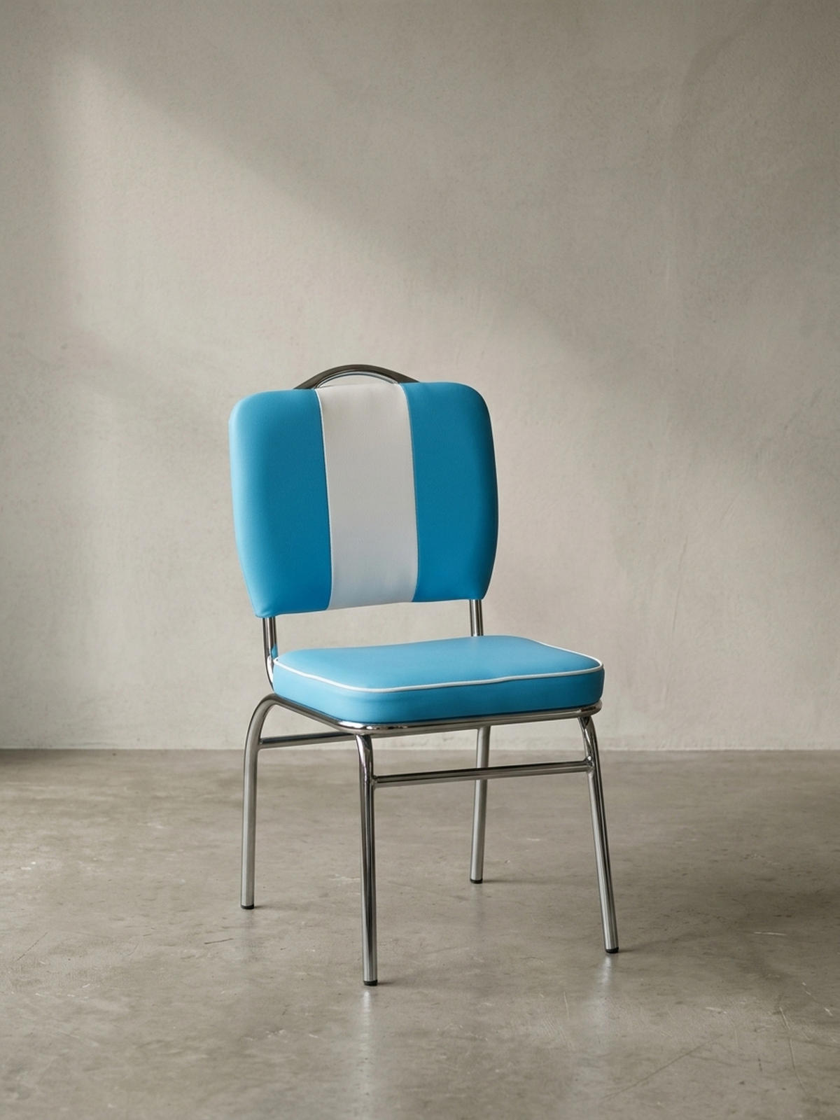ESSZIMMERSTUHL Kunstleder mit Metallgestell Retro 50er Jahre gepolstert, Blau 47x45x90 cm - Blau/Silberfarben, Kunststoff/Textil (47/90/45cm) - KADIMA DESIGN