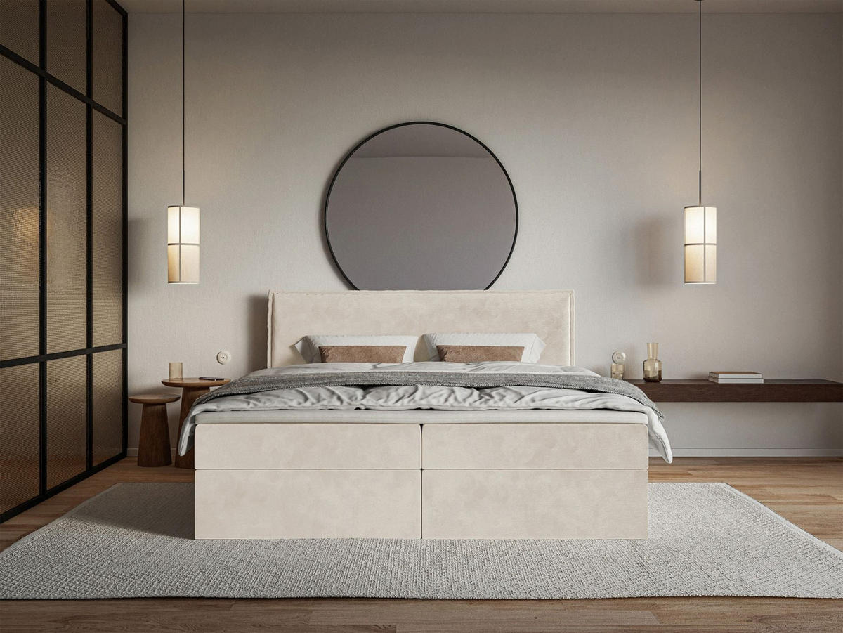 BOXBETT Softie Beige Velours wasserabweisend 160x200 cm - Beige, Textil (160/200cm) - Selsey