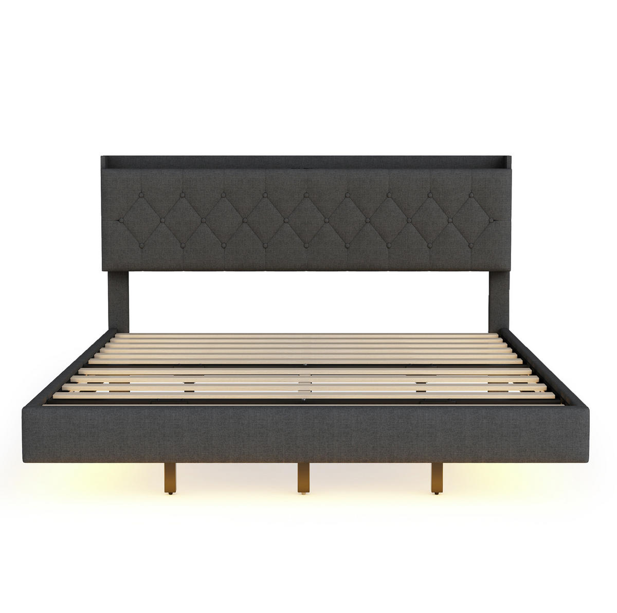 ČALÚNENÁ posteľ z látky a kovu 160x200 cm sivá s LED osvetlením, USB portom a úložným priestorom - sivá, textil (160/200cm) - Modfu