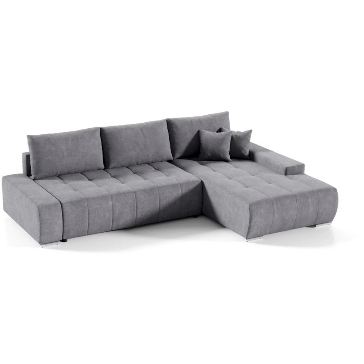 ECKSCHLAFSOFA Draco L Dunkelgrau - Dunkelgrau/Silberfarben, Textil/Metall (267/186cm) - Beautysofa