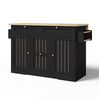 KÜCHENINSEL DE-41379 120/45-70/92 cm, klappbare Arbeitsplatte, Rollen Schwarz - Schwarz, Holzwerkstoff (120/92/70cm) - ComfortXL