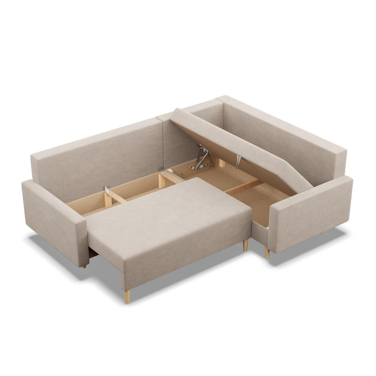 ECKSOFA LINKS MIT SCHLAFFUNKTION BLANK, Beige - Beige, Textil (223/175cm) - Mebligo