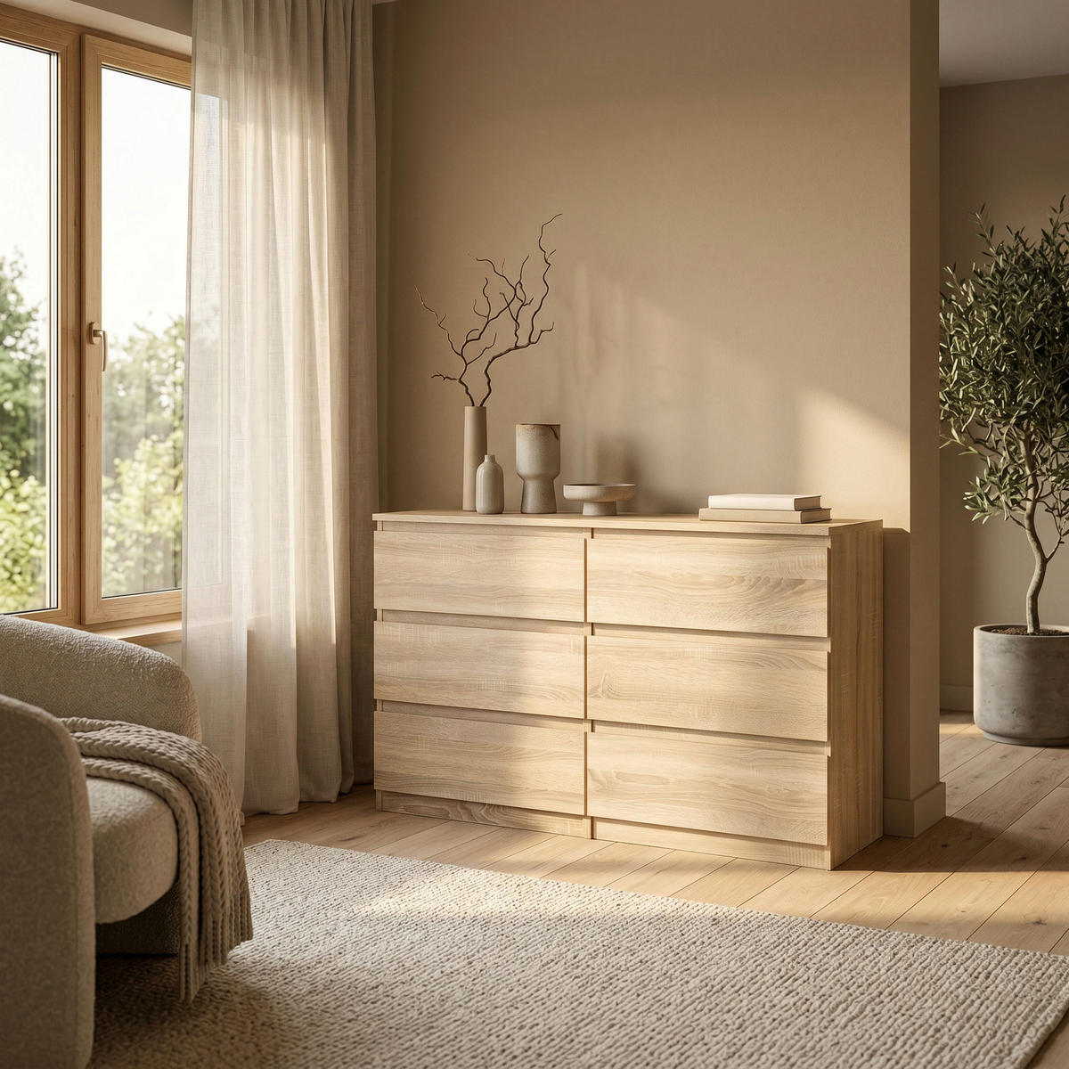 KOMMODE NUDO 120/78,5/39cm mit 6 Schubladen Türen Sonoma Eiche - Sonoma Eiche, Holzwerkstoff (120/78.5/39cm) - MASSENO
