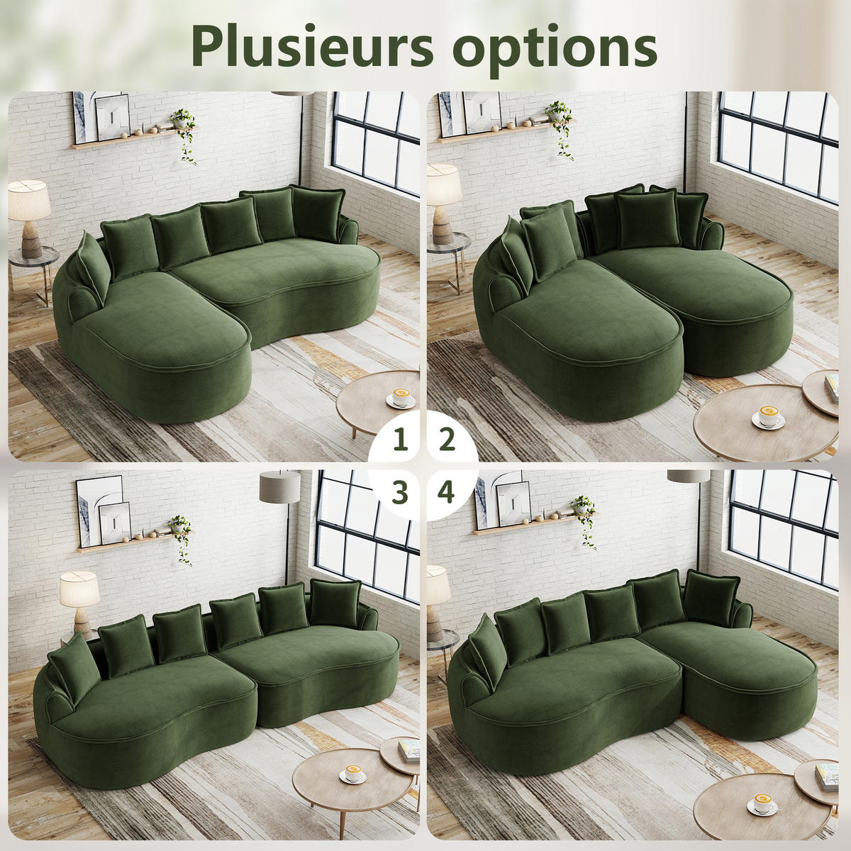 ECKSOFA DE-34260 mit Chaiselongue und Kissen Grün - Grün, Textil (164/252cm) - ComfortXL
