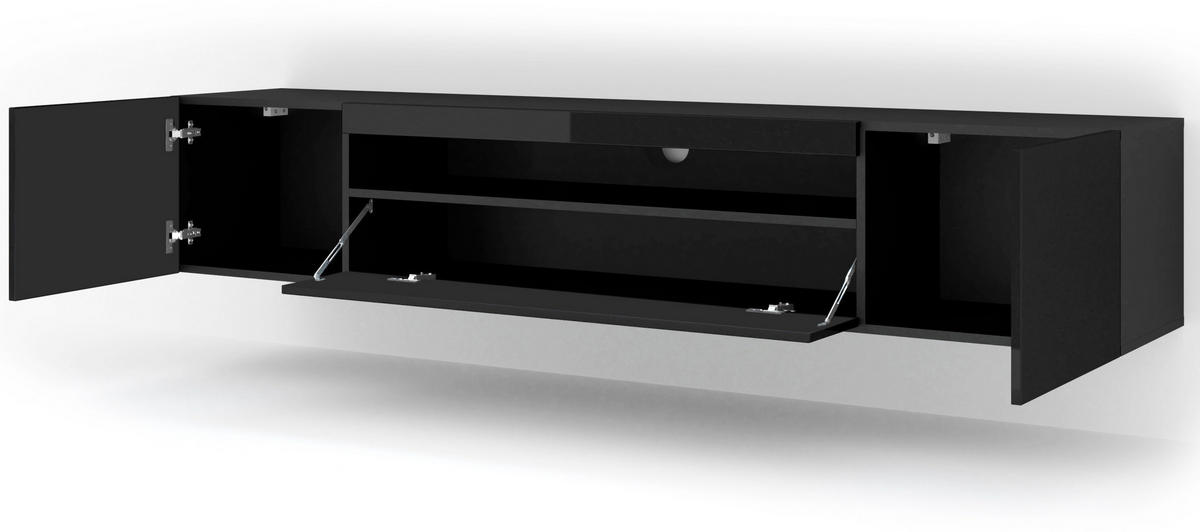 TV LOWBOARD Schwarz matt, Schwarz Hochglanz 200/42/37 - Schwarz Hochglanz, Holzwerkstoff (200/42/37cm) - RAUMHIRSCH FURNITURE