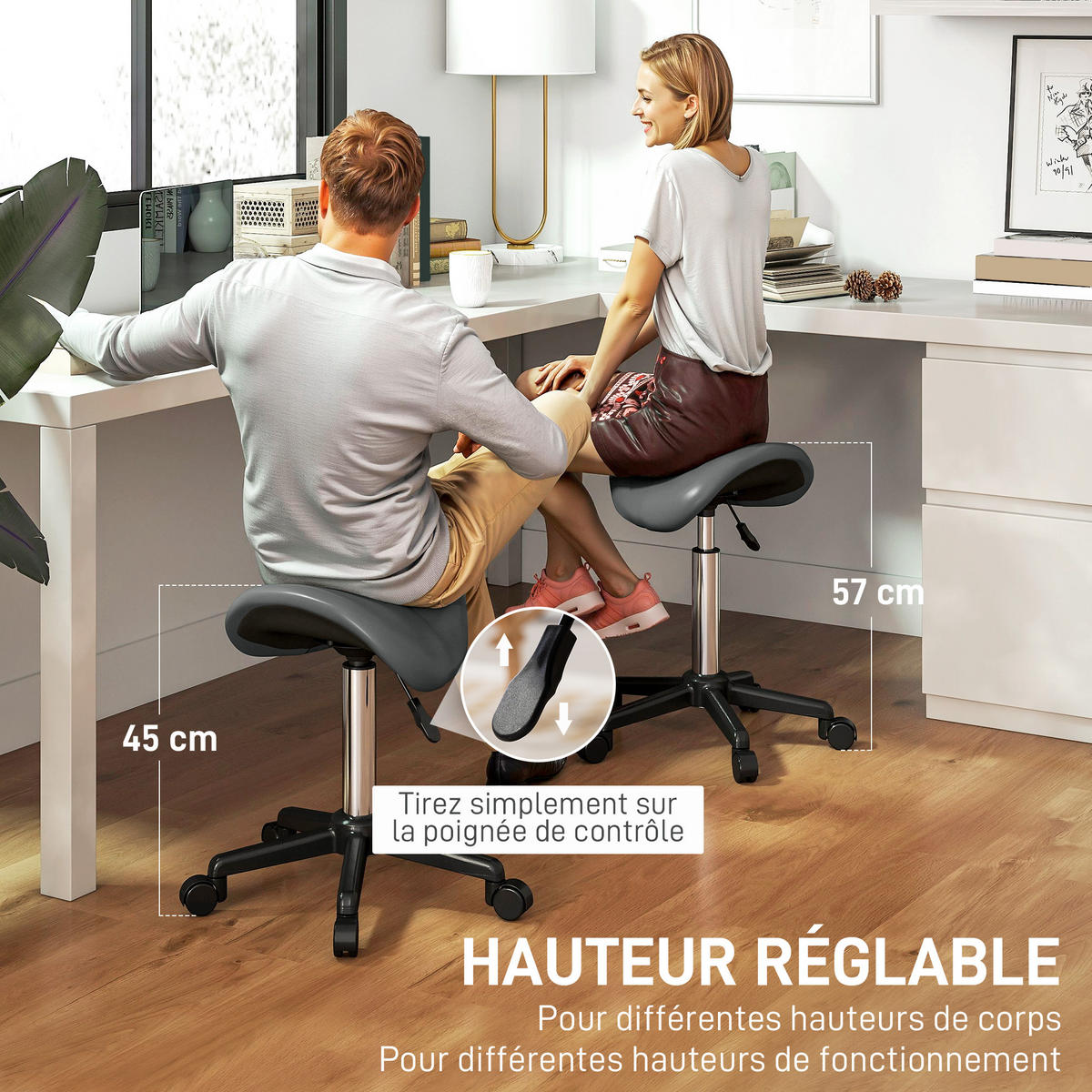BÜROHOCKER DE-18025 höhenverstellbar 45-57 cm, ergonomisch Grau - Grau, Metall (47/57/48cm) - ComfortXL