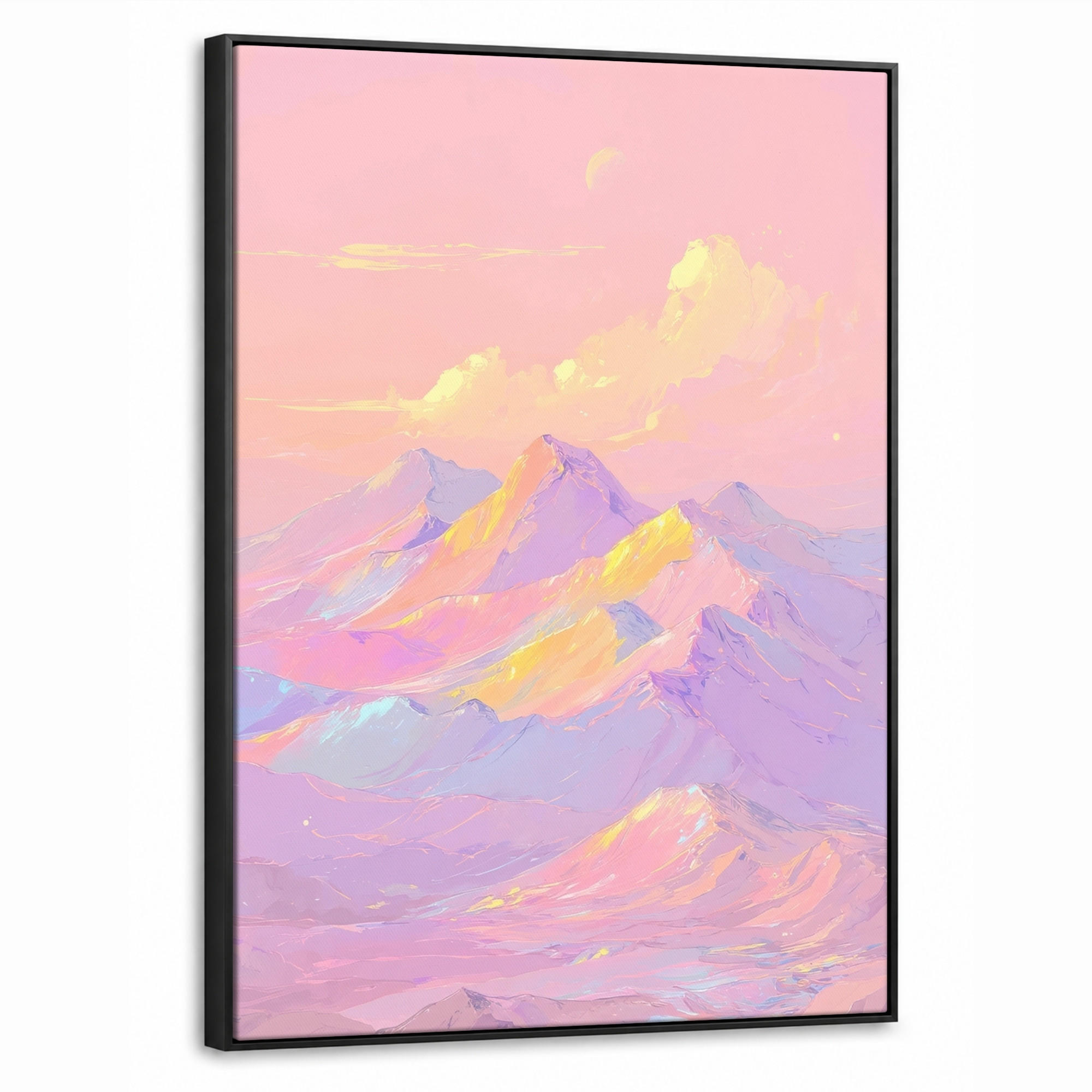 LEINWAND Bilder mit Rahmen - Berggipfel - Wolken - Verträumt - 60x80 - Hellrosa, Textil (60/80cm) - MuchoWow
