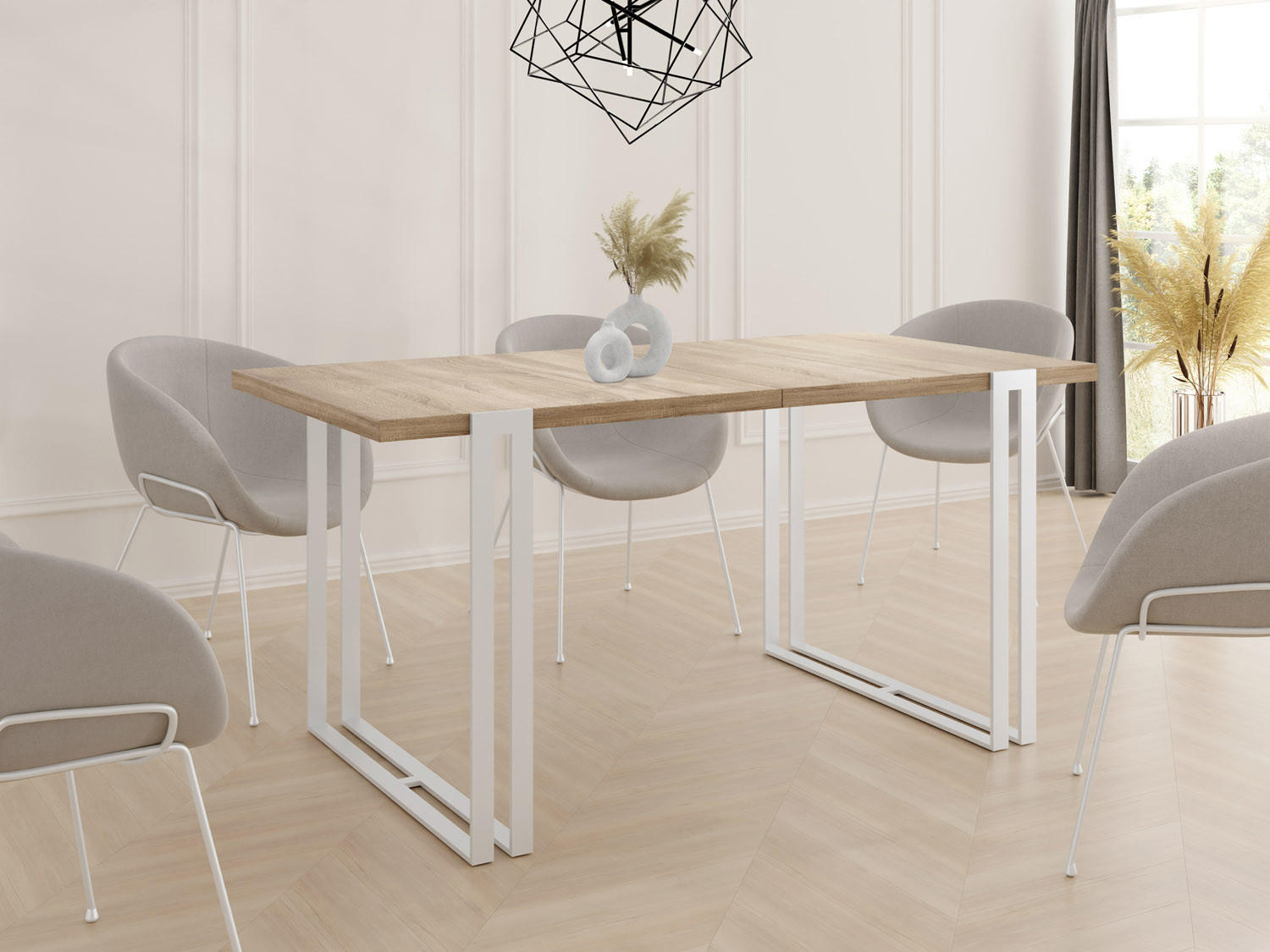 ESSTISCH Lilo rechteckig ausziehbar, Sonoma Eiche 140-240/80/76 cm - Weiß/Sonoma Eiche, Holzwerkstoff/Metall (140/80/76cm) - WFL GROUP