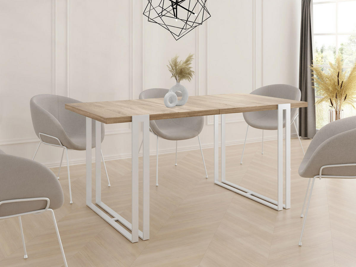 ESSTISCH Lilo rechteckig ausziehbar, Sonoma Eiche 160-260/90/76 cm - Weiß/Sonoma Eiche, Holzwerkstoff/Metall (160/90/76cm) - WFL GROUP