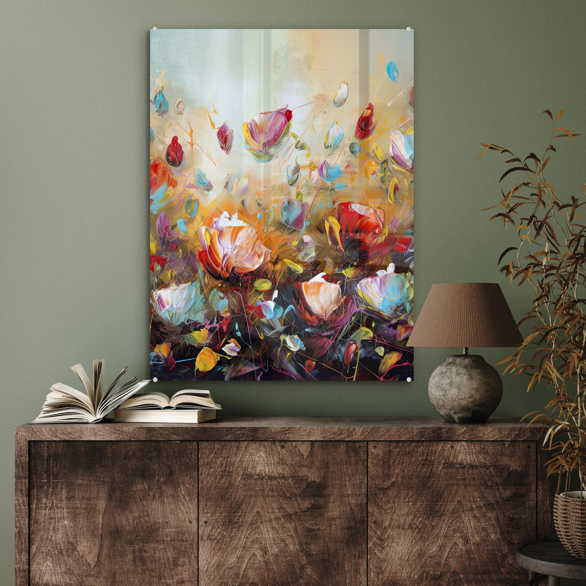 OBRAZ NA AKRYLOVOM SKLE Kvety - Umenie - Príroda - Olejomaľba 60x80 cm - viacfarebná, sklo (60/80cm) - MuchoWow