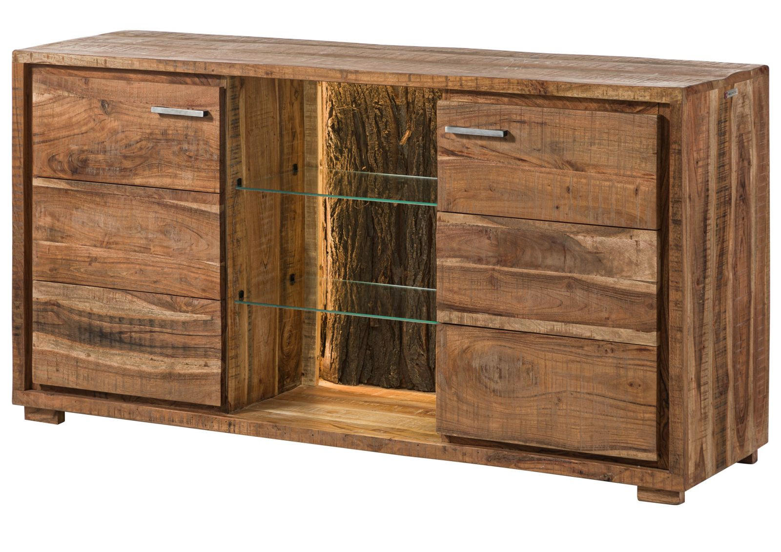 SIDEBOARD Akazie 145x40x78 natur lackiert BARK #100 - Braun, Holz (145/78/40cm) - Massivmoebel24