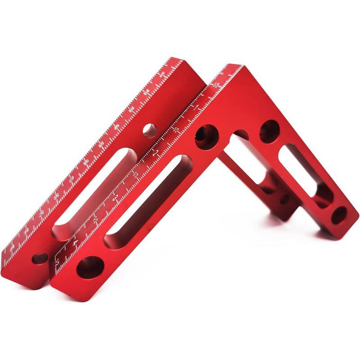 MESSLINEAL – 12 x 12 cm – für Holzbearbeitungsboxen, Rahmen, Regale und Schränke – rot, 2er-Pack - Rot, Metall (12/12/1.5cm) - DCA