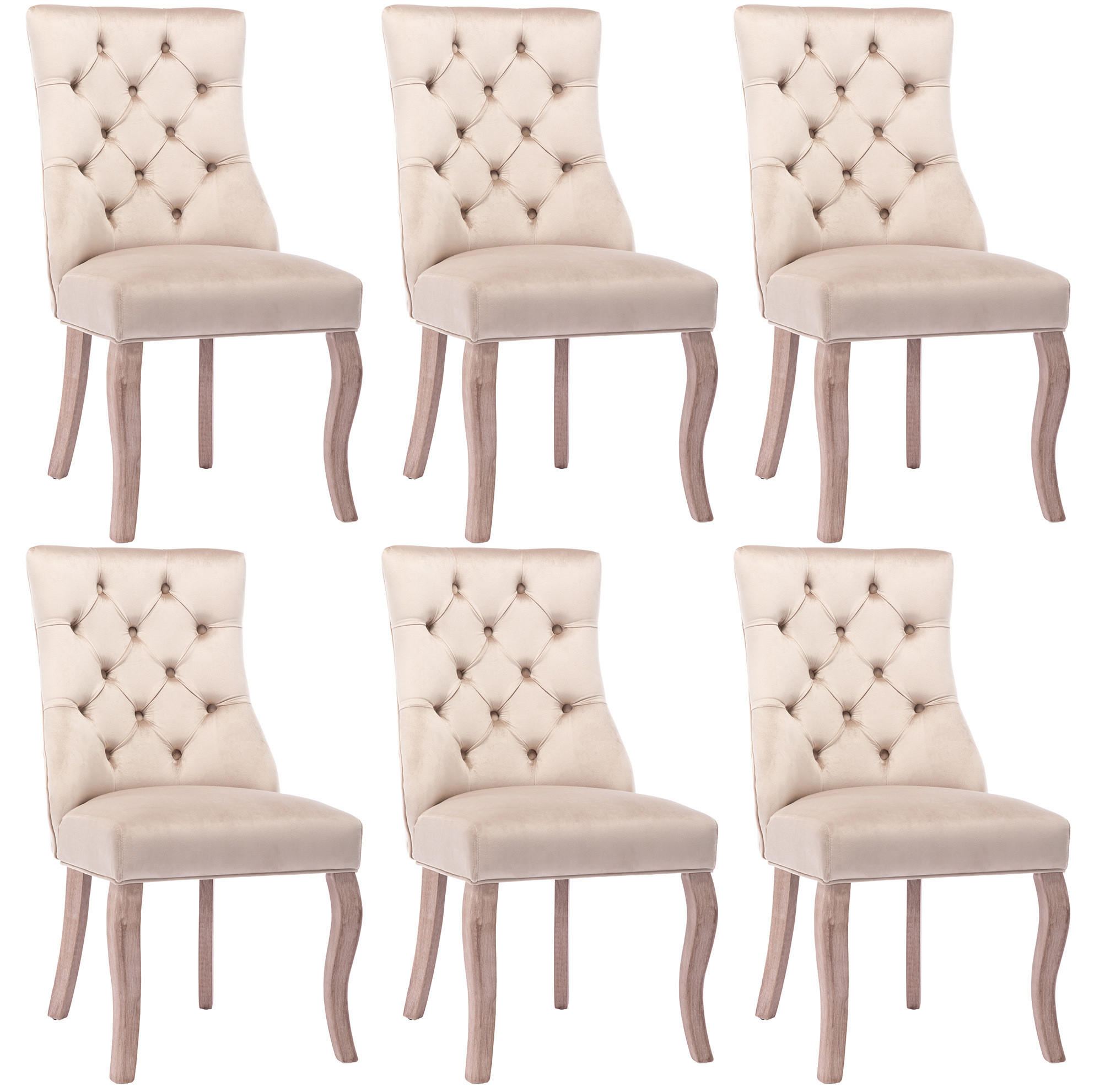 ESSZIMMERSTUHL 6er-Set mit hoher Rückenlehne 97 x 51 x 47 cm Samt Beige - Beige, Holz (51/97/51.1cm) - Meubliv
