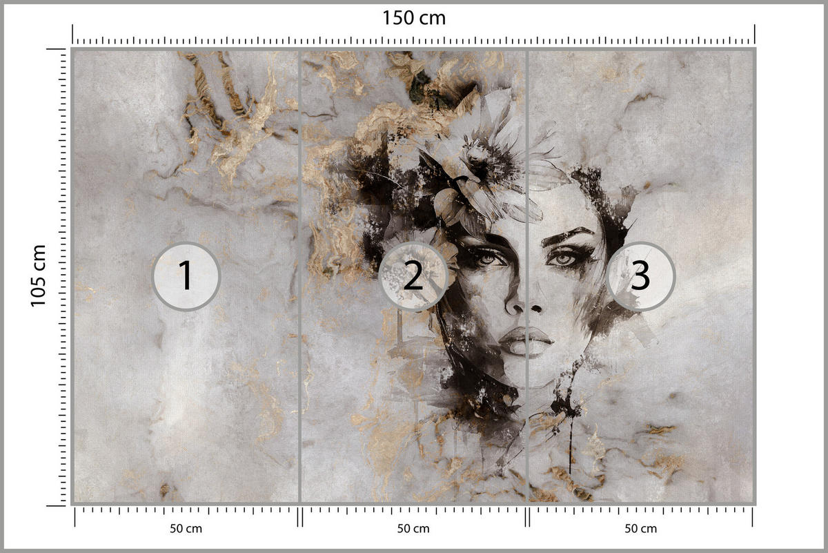 FOTOTAPETE für Wohnzimmer Frau Porträt Beton Blumen Modern 150x105 - Gelb/Beige, Papier (150/105cm) - Muralo