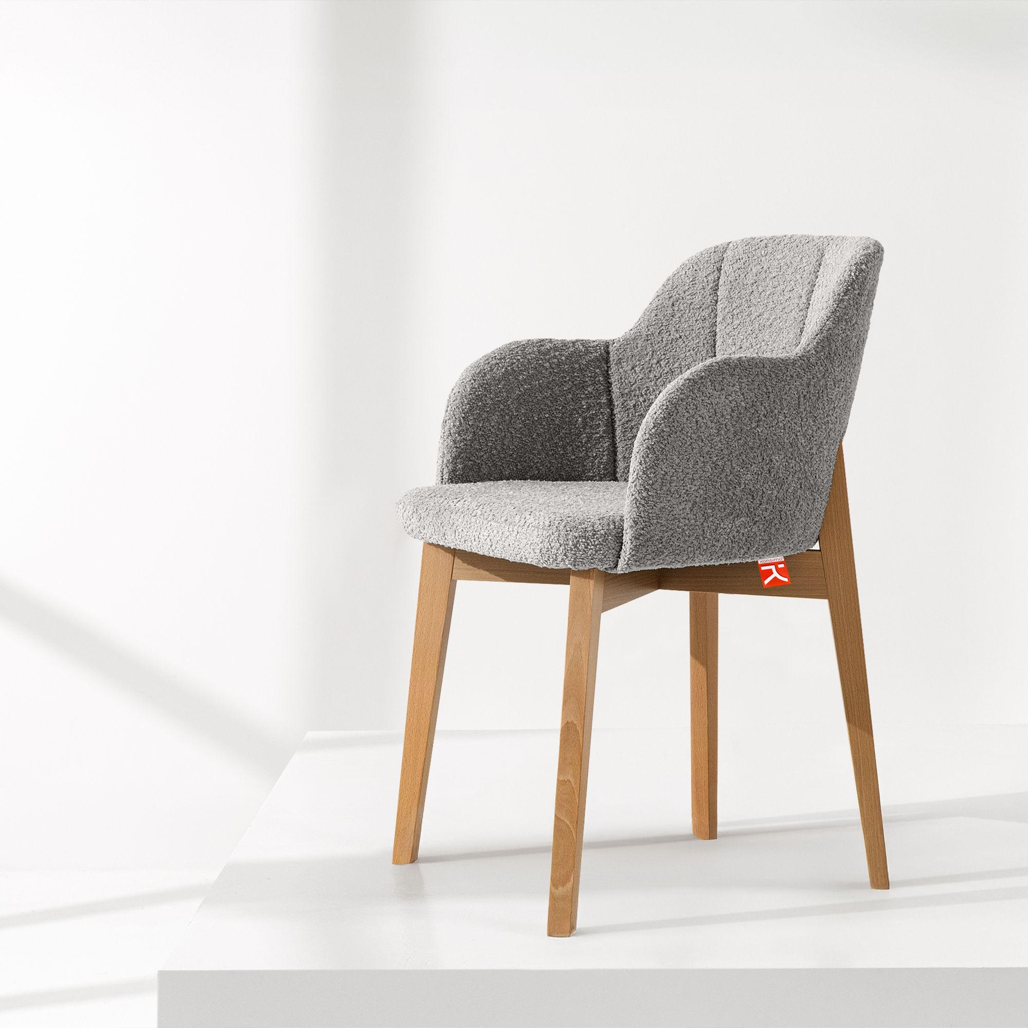 POLSTERSTUHL LONIS Esszimmerstühle 2er Set - Eichefarben/Hellgrau, Holz/Textil (55/82/54cm) - KONSIMO®
