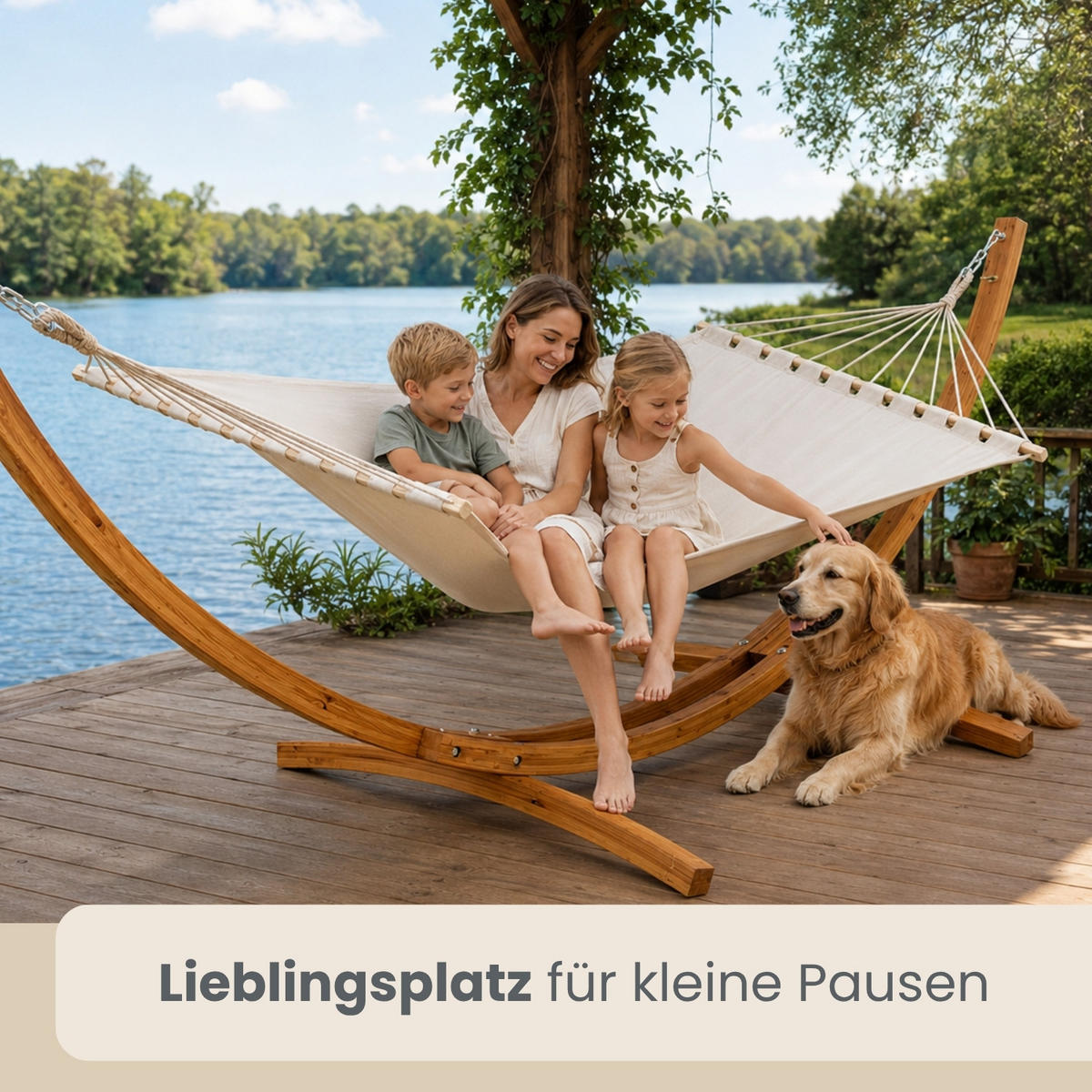 XXL-HÄNGEMATTENGESTELL, 325/120 cm, Holzfarben - Naturfarben, Holz (325/120/118cm) - Amanka