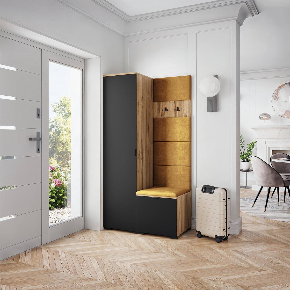 GARDEROBENSCHRANK LORI 95/181/51 cm Modern Garderobe-Set Eiche Wotan - Gelb/Eiche Wotan, Holzwerkstoff (95/181/51cm) - MASSENO