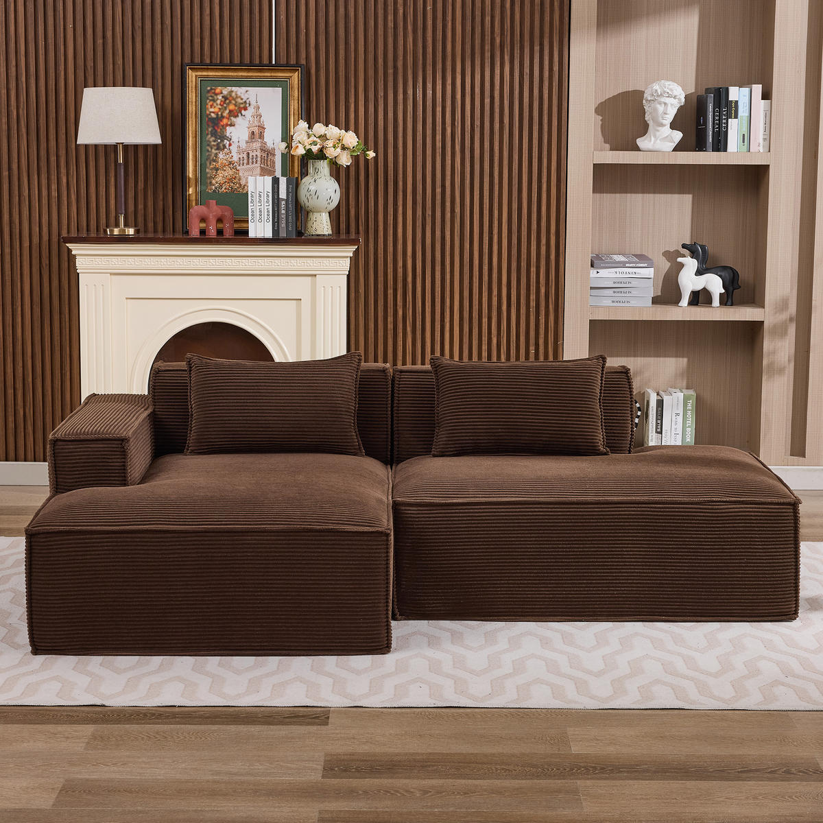 3-SITZER ECKSOFA Polyester Braun mit 2 Kissen - Braun, Textil (235/129cm) - WISHDOR