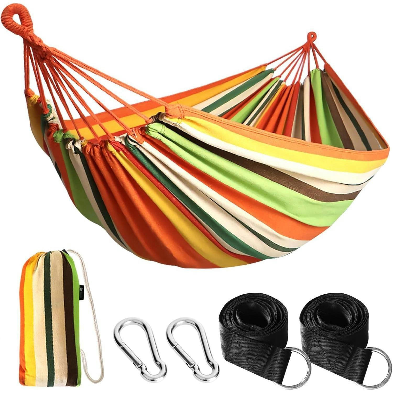 HÄNGEMATTE Baumwolle Orange mit Gurten und Tasche - Multicolor, Textil (150/2.5/270cm)