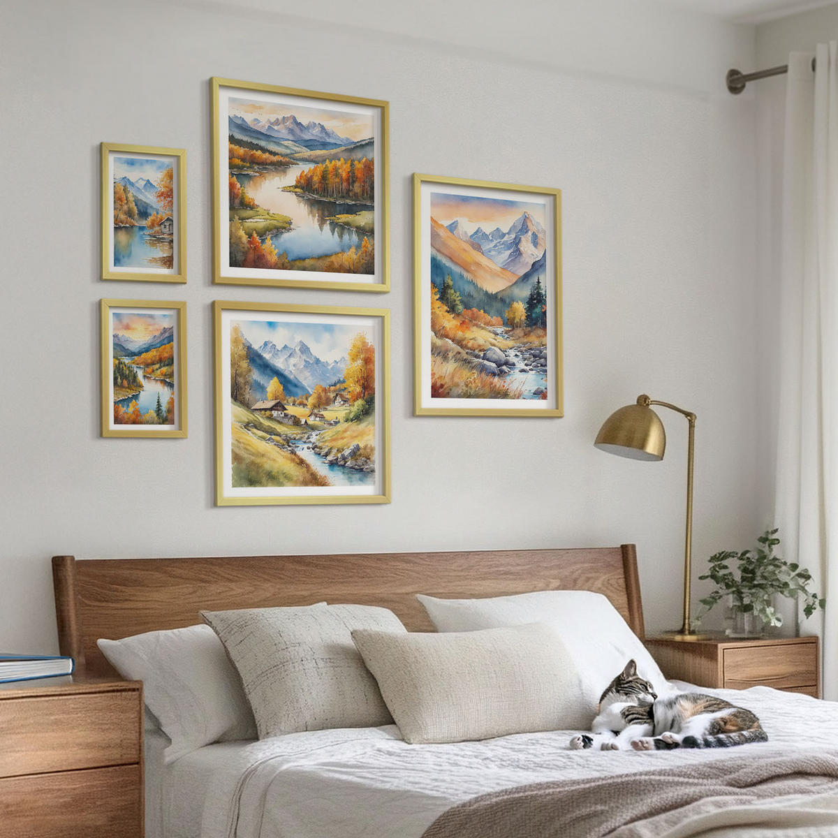 WANDBILDER 5er Set - 50x50 cm & 20x30 cm & 40x60 cm Goldrahmen - Ansichten der Zitronenarchitektur von Positano - Goldfarben, Kunststoff (40/60cm) - ArtPrintCave