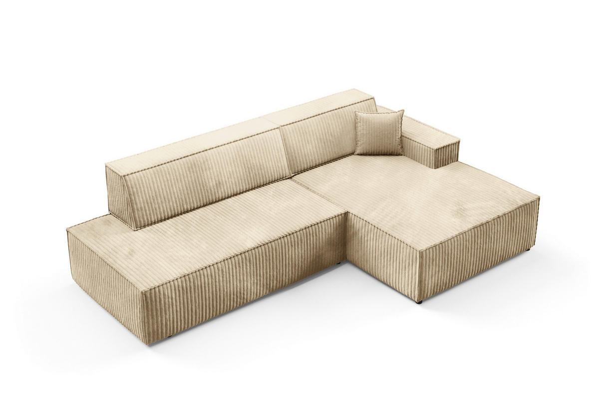 ECKSOFA TESSO R-S Beige Kordstoff mit Schlaffunktion - Beige, Holz (247/170cm) - MASSENO