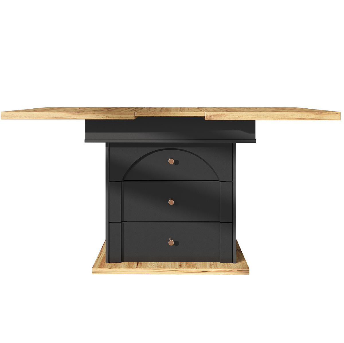 ESSTISCH Ausziehbarer aus MDF mit Stauraum & Klapptür, 110–140/80/75 cm, Schwarz/Natur - Schwarz, Holzwerkstoff (110/80/75cm) - Redom