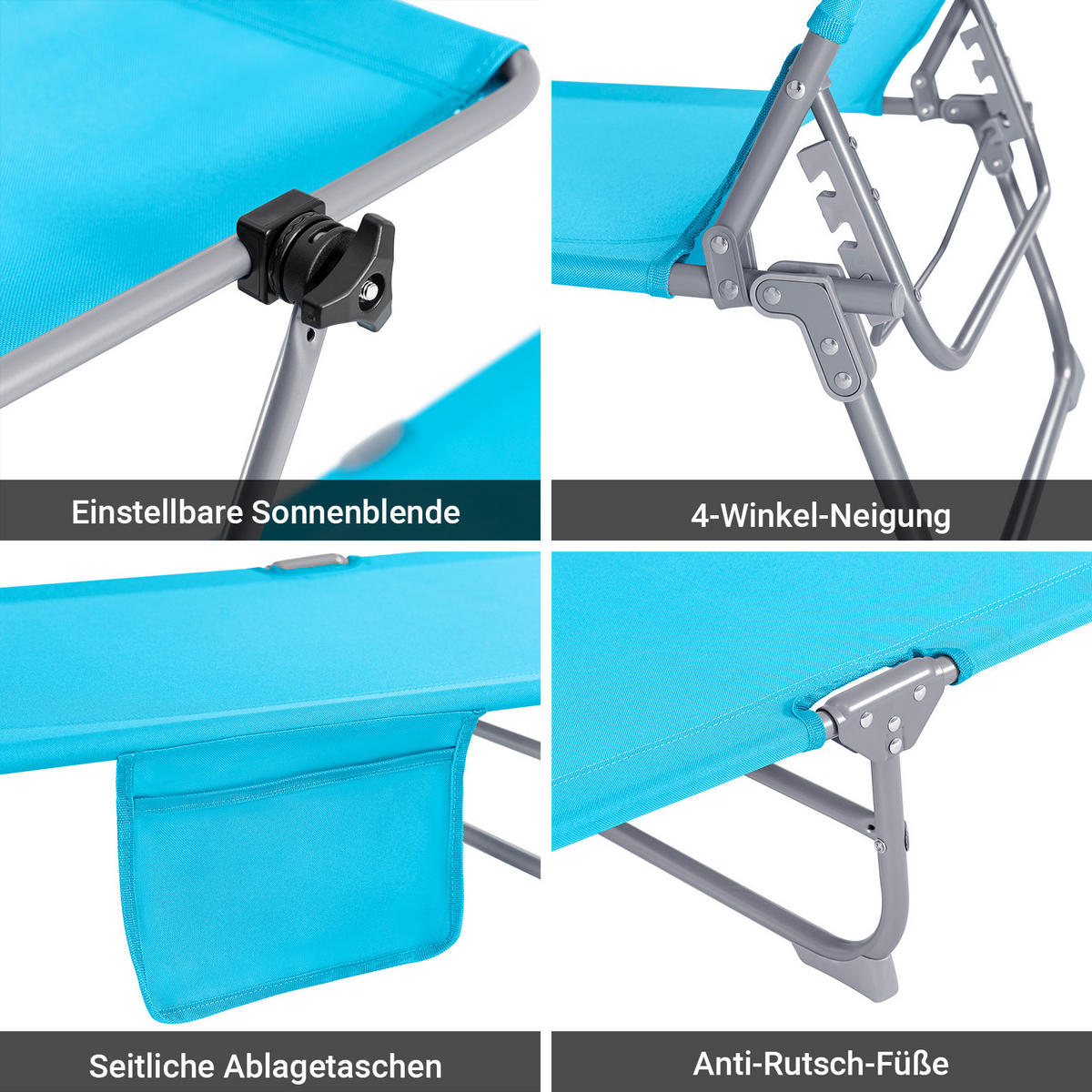 SONNENLIEGE 2er Set Blau - Blau, Textil/Metall (195/90/63cm) - SoBuy