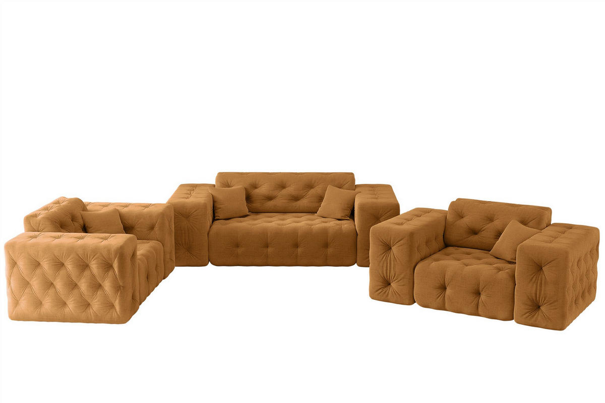 SOFASET Chantal In Moly - Orange, Holzwerkstoff/Textil (186/78/96cm) - Fun Möbel
