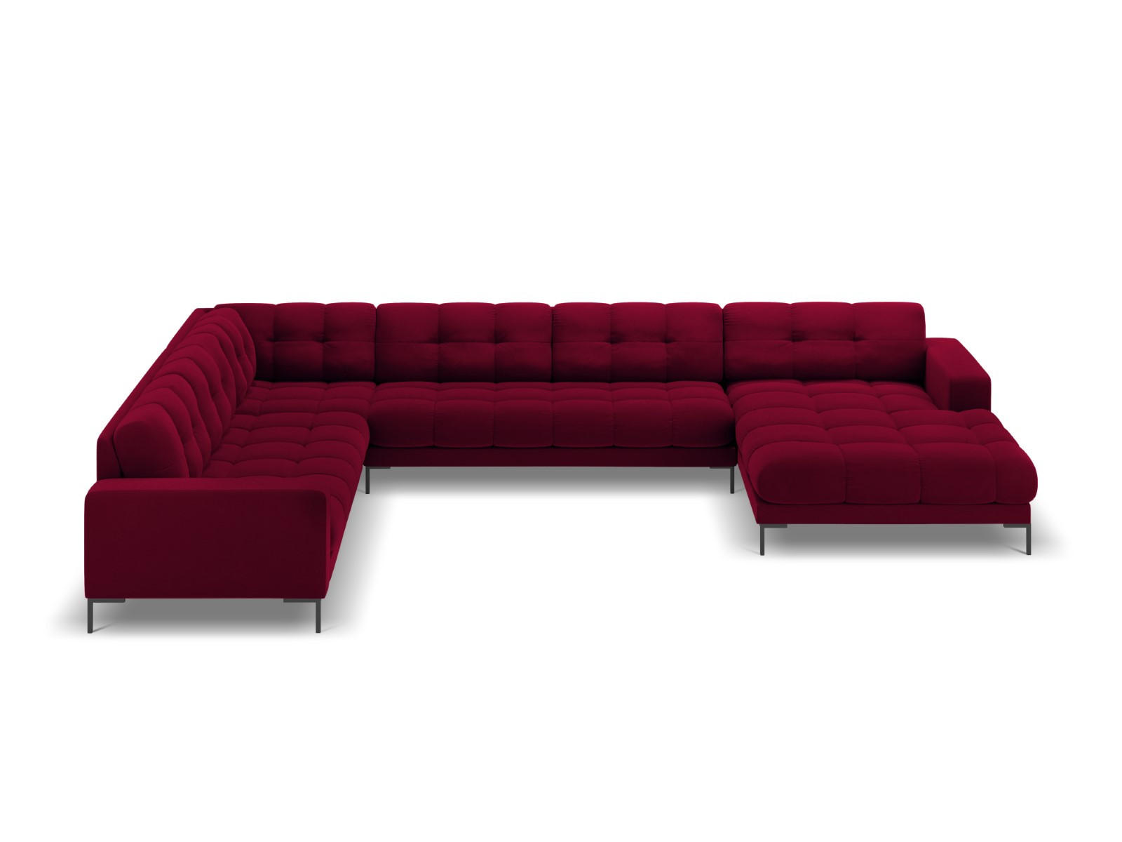 PANORAMASOFA links Mamaia aus Samt rot 7 Sitzplätze - Rot, Textil (256/75/327cm) - Micadoni