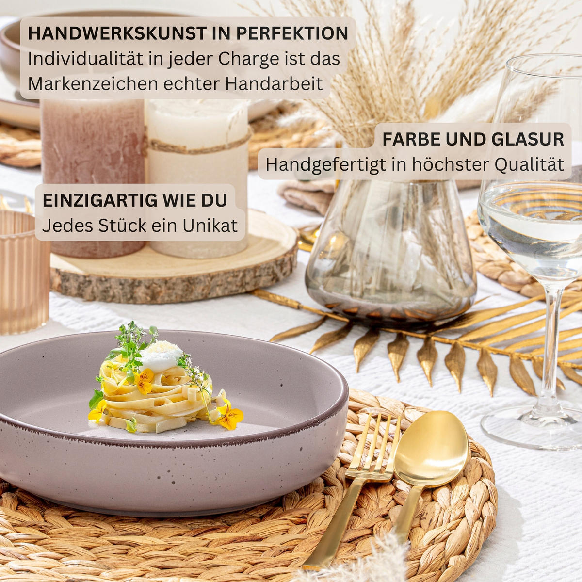PASTASCHALEN BOMBAY ERDFARBEN - 4 teilig aus Steingut - Creme/Braun, Stein (20.5cm) - Sänger